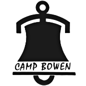 The Camp Bowen logo, a stylized depiction of the steam locomotive bell that serves as Camp Bowen's dinner bell with the words Camp Bowen around the rim.